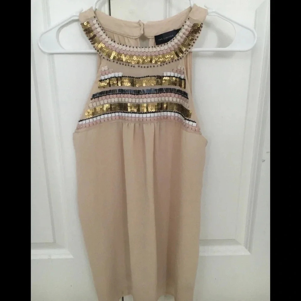 The Limited sequin halter sleeveless top size small beige gold dressy tank top